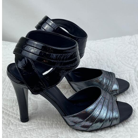 Ogetti by Carla Scarpa Womens 7.5 Black/Silver Leather Dressy High Heel Pumps - Picture 5 of 10